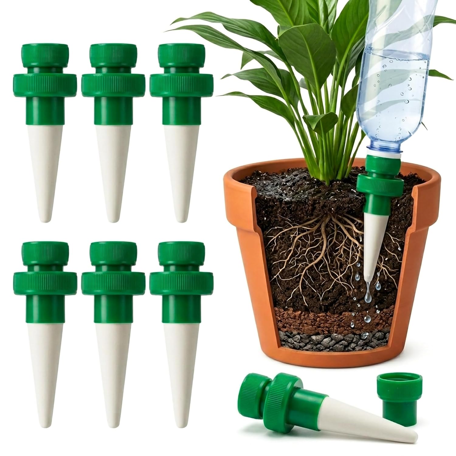 Automatic Plant Waterer - Terracotta watergeefsysteem voor plastic flessen, 6